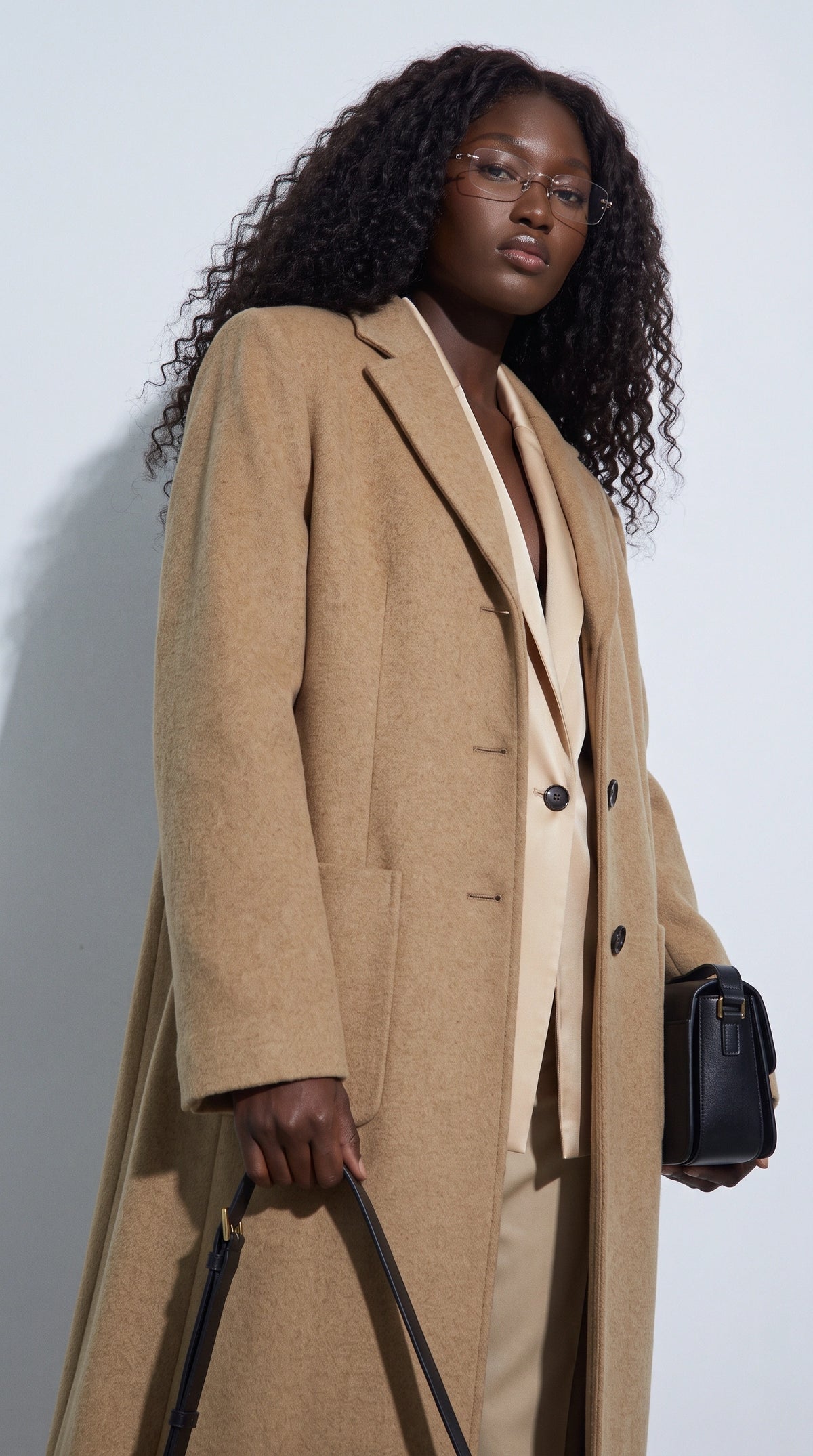 CAMEL LONG WOOL COAT