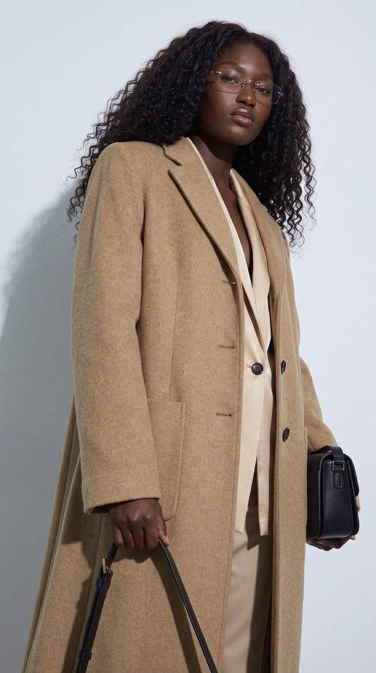 CAMEL LONG WOOL COAT