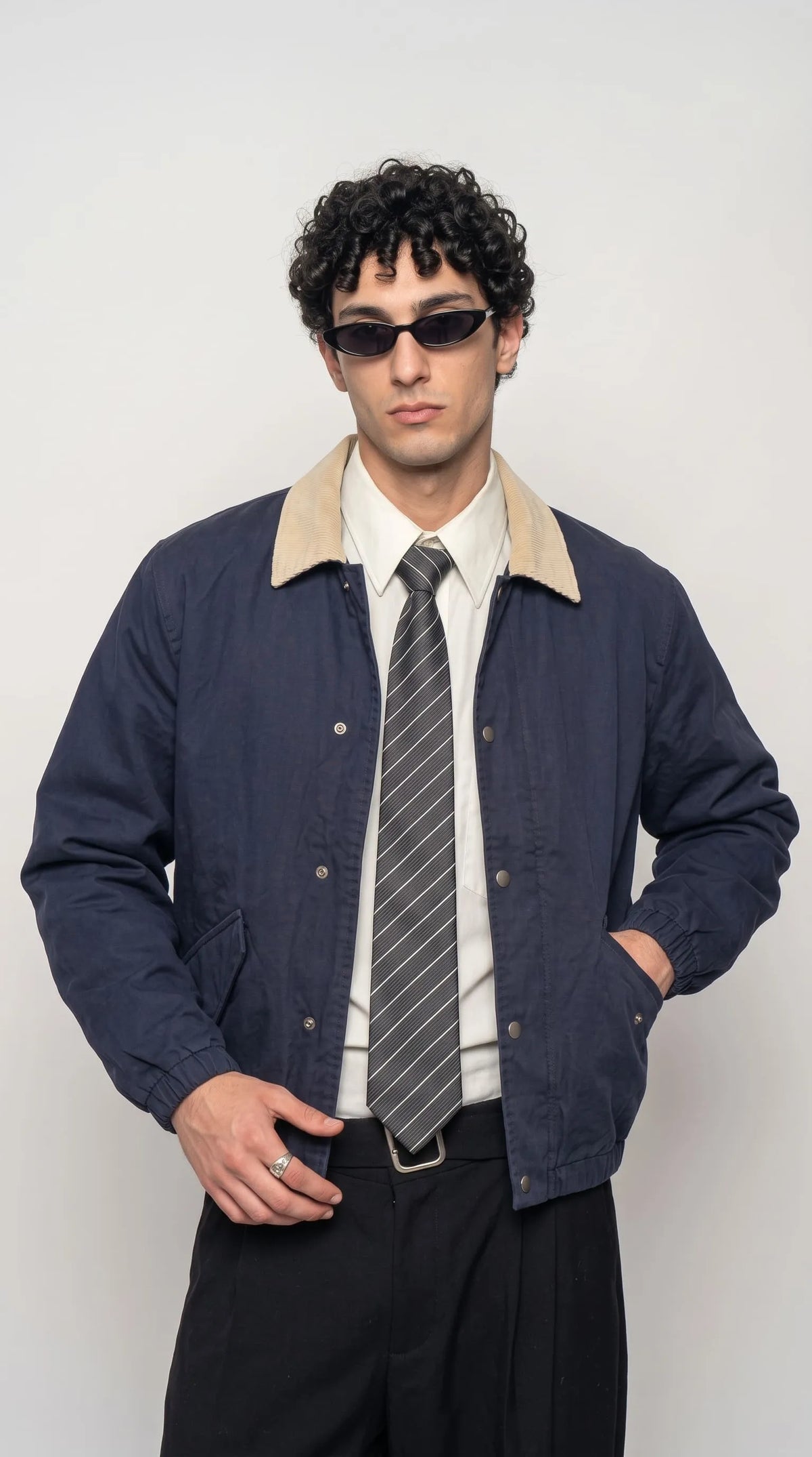 DARK NAVY BLUE COTTON COACH JACKET