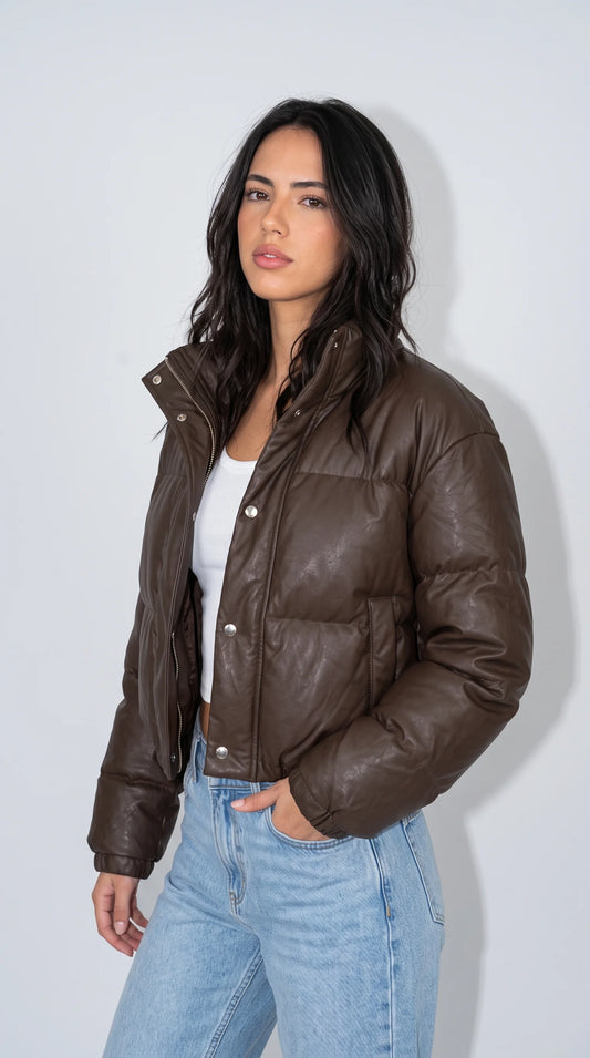 DARK CHOCOLATE BROWN PUFFER JACKET