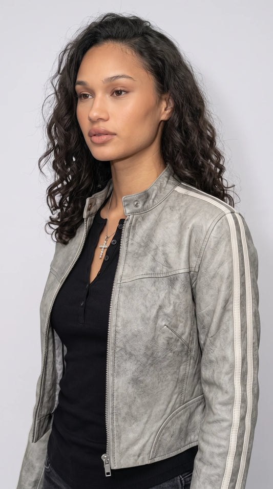 GREY DISTRESSED LEATHER JACKET