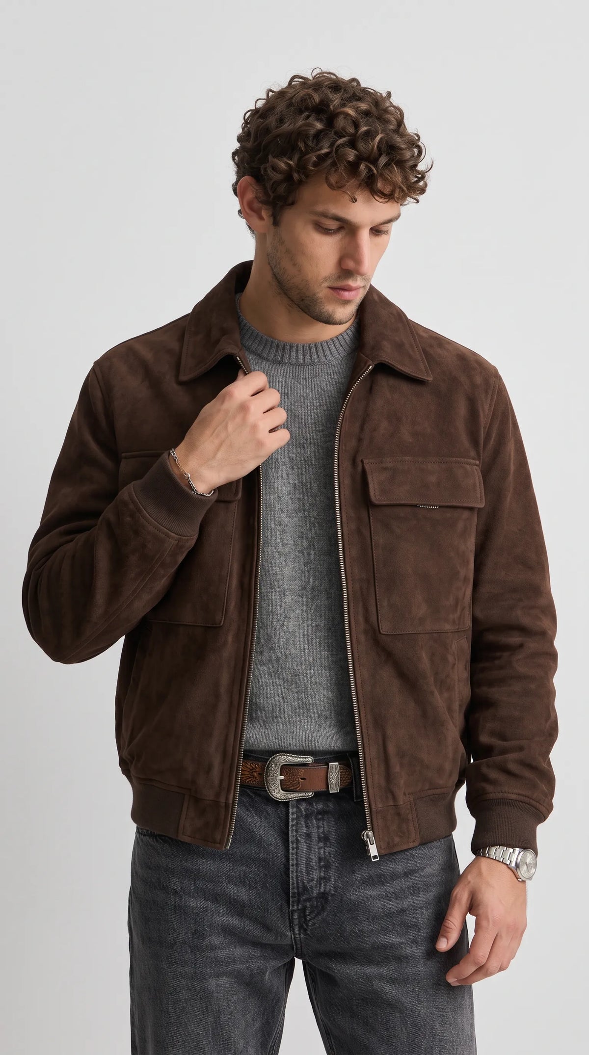 DARK CHOCOLATE BROWN BAGGY OVER-SIZE SUEDE JACKET