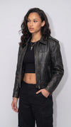 VINTAGE-WASH BLACK LEATHER RACER JACKET