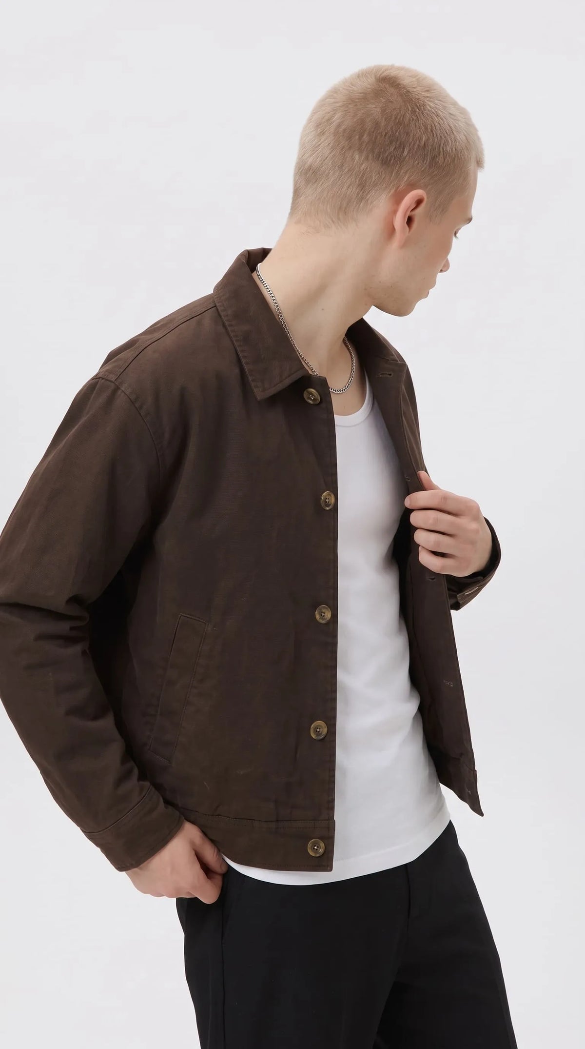 DARK BROWN COTTON CANVAS JACKET