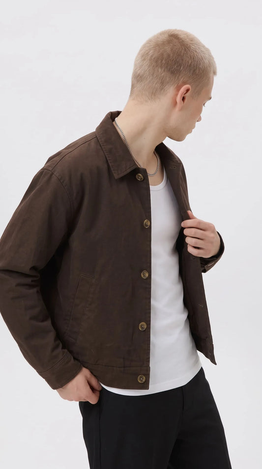 DARK BROWN COTTON CANVAS JACKET