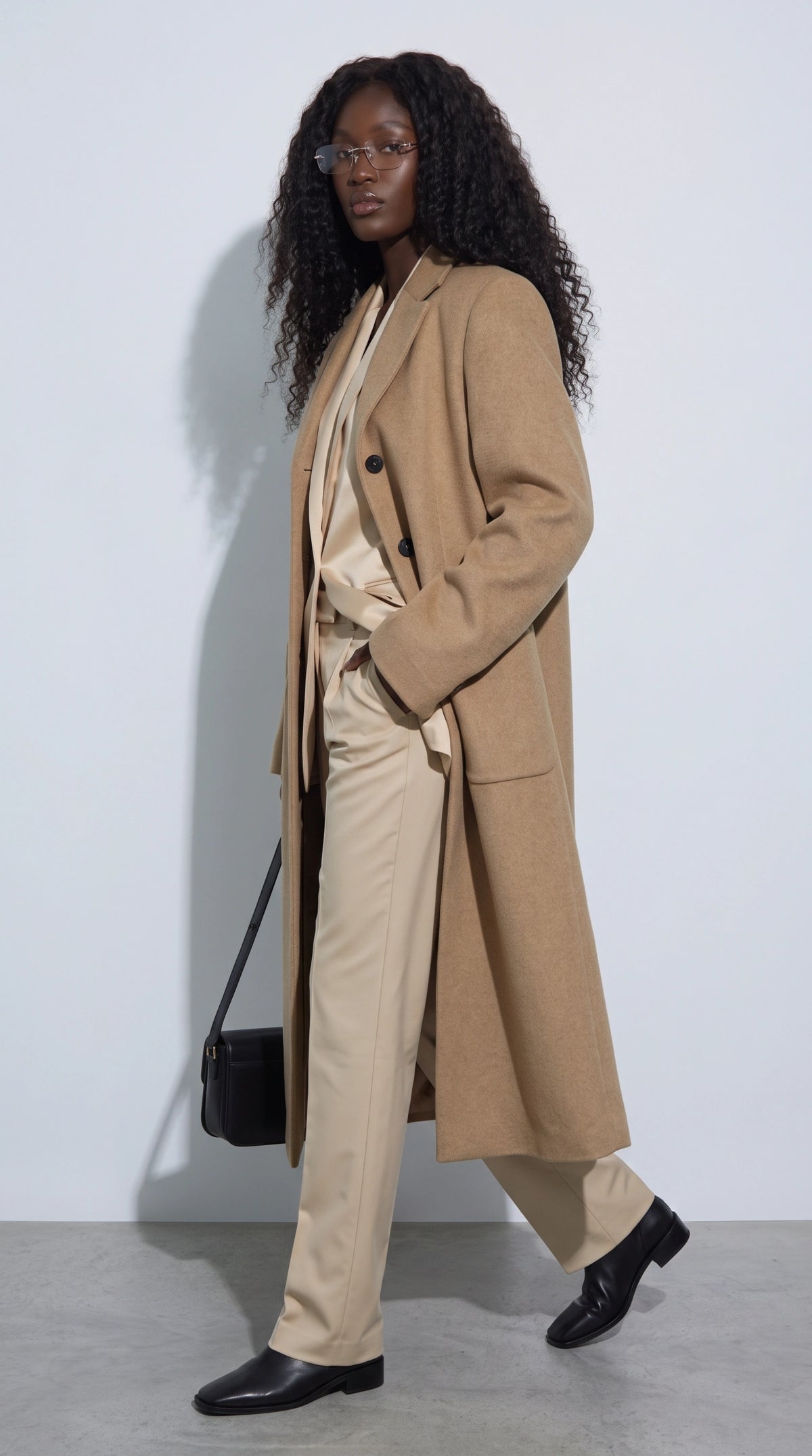 CAMEL LONG WOOL COAT