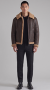 DARK BROWN LEATHER AVIATOR JACKET WITH TAN SHEARLING