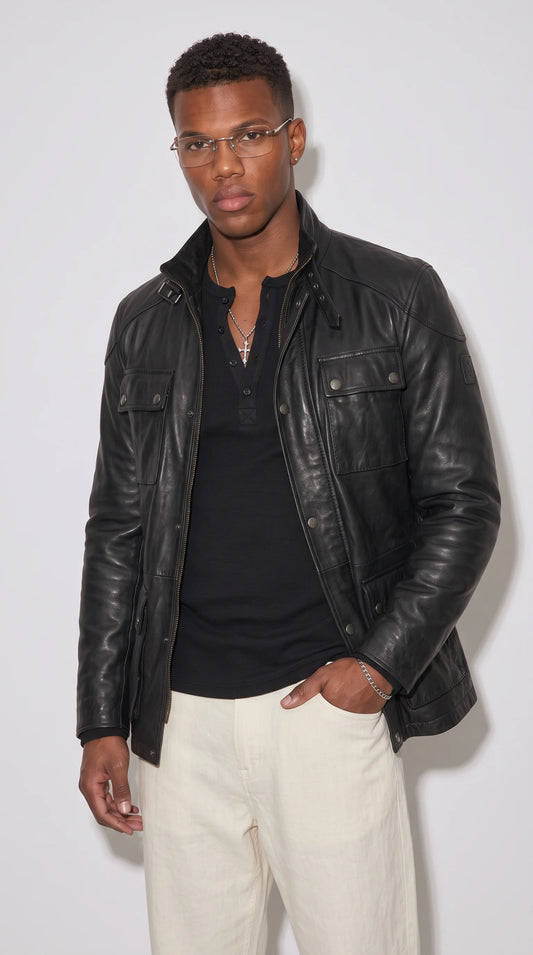 BLACK LEATHER FIELD JACKET