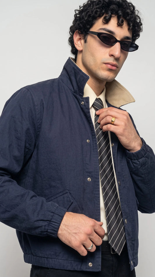 DARK NAVY BLUE COTTON COACH JACKET