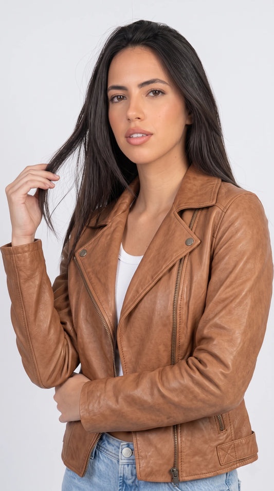 TAN BIKER LEATHER JACKET