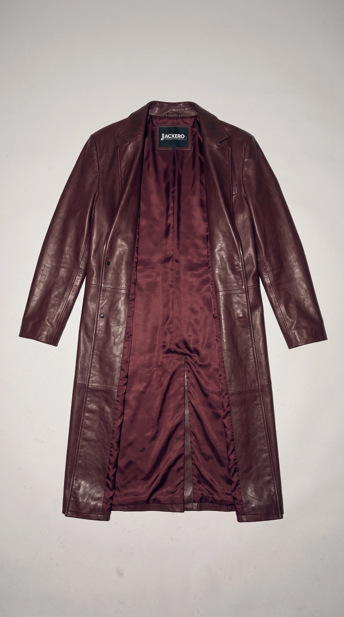 DARK RED VINE LONG LEATHER COAT