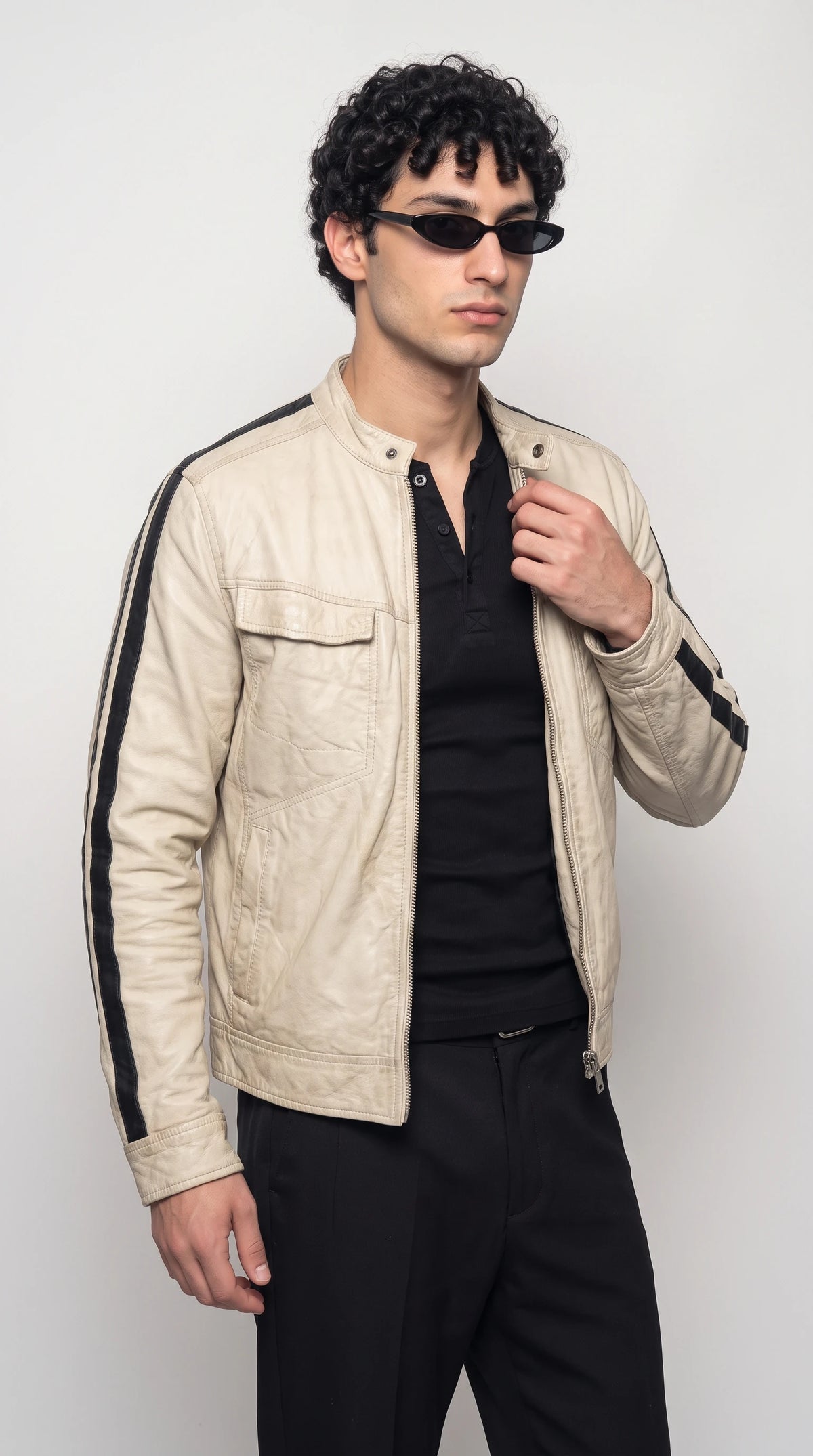 OFF-WHITE CAFE RACER LEATHER BIKER JACKET