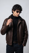 DARK BROWN LEATHER JACKET WITH BLACK SHEARLING