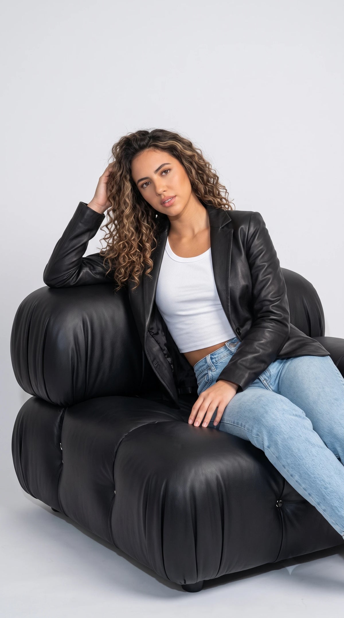BLACK LEATHER BLAZER