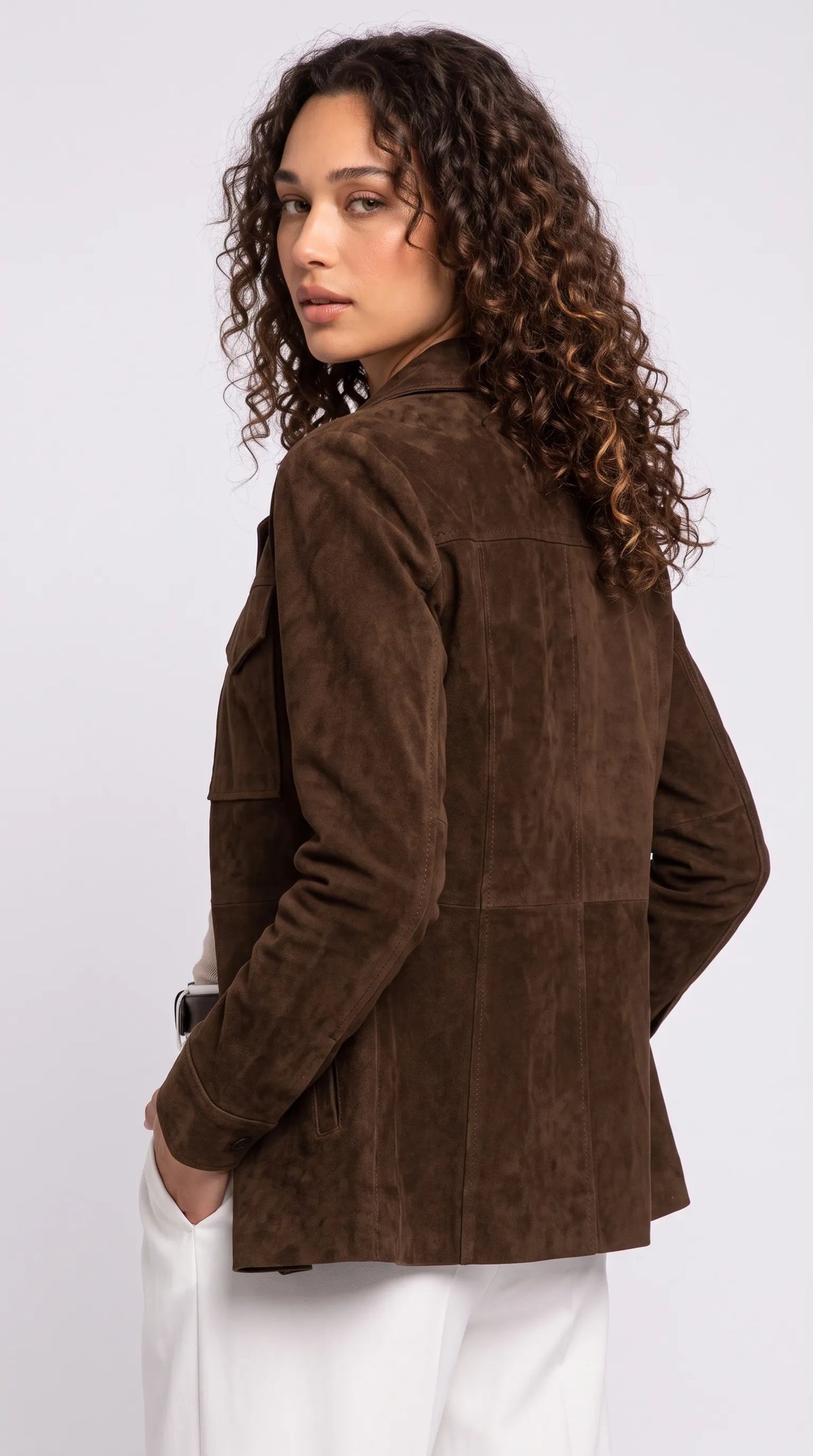 DARK BROWN SUEDE SHACKET
