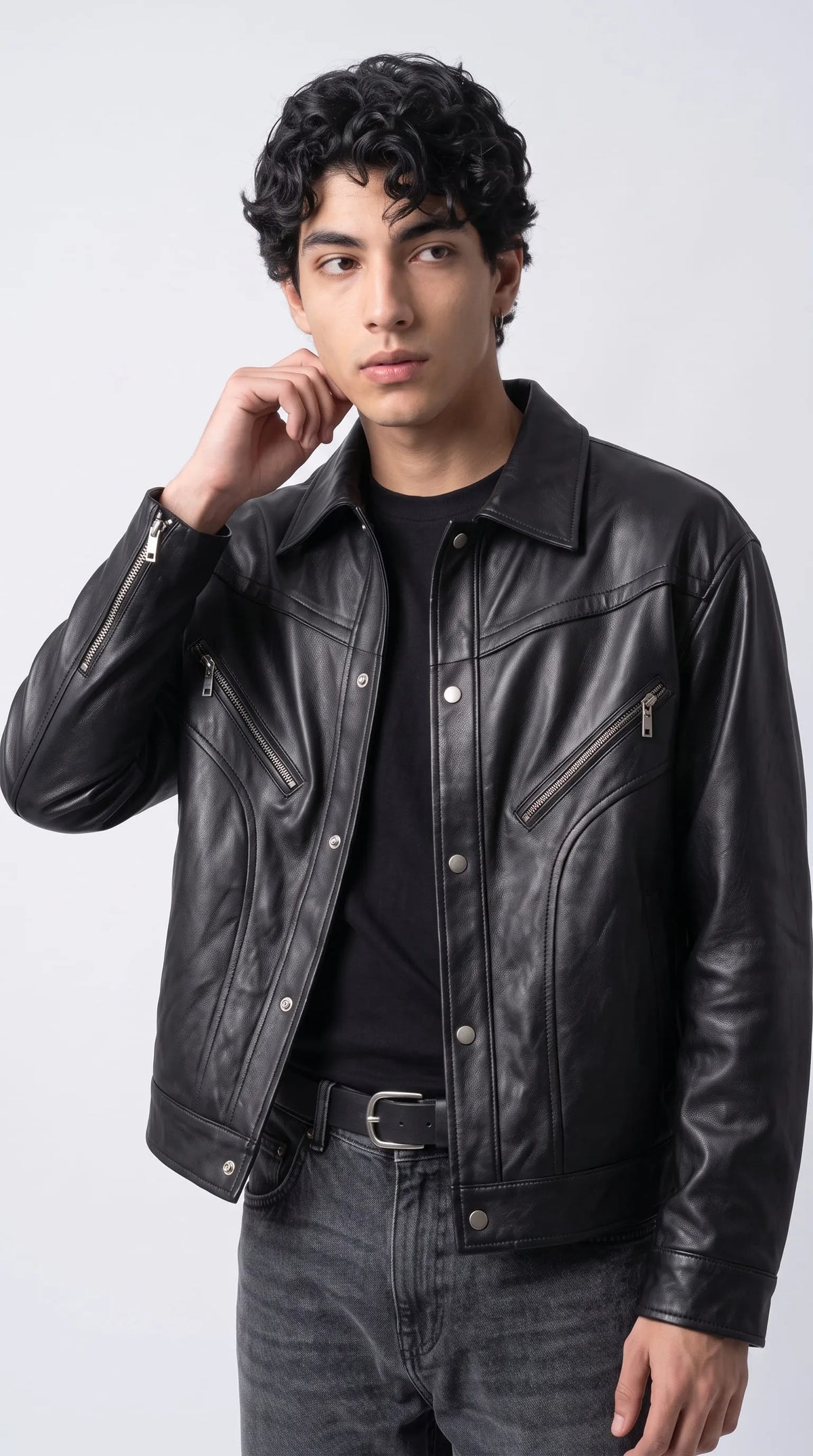 DARKEST BLACK LEATHER BAGGY JACKET