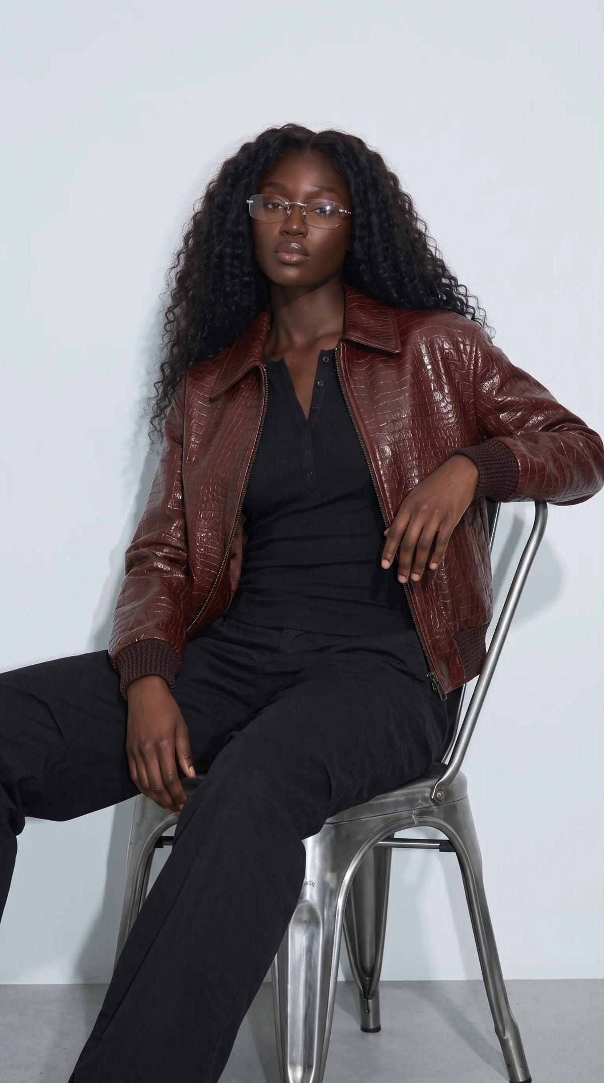 DARK RED VINE CROCODILE LEATHER JACKET