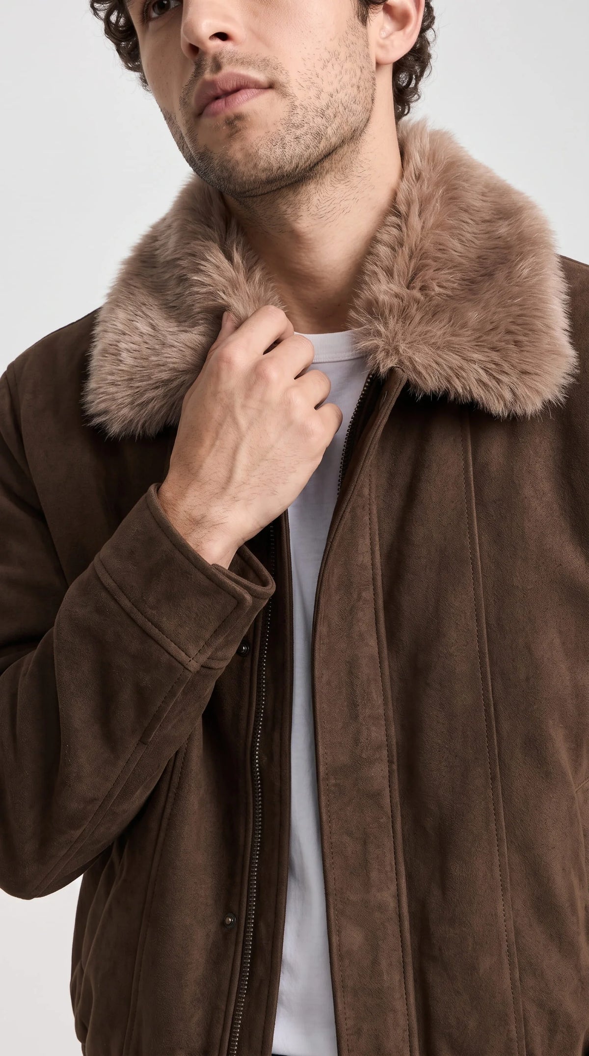 DARK BROWN JACKET WITH SHEARLING COLLAR