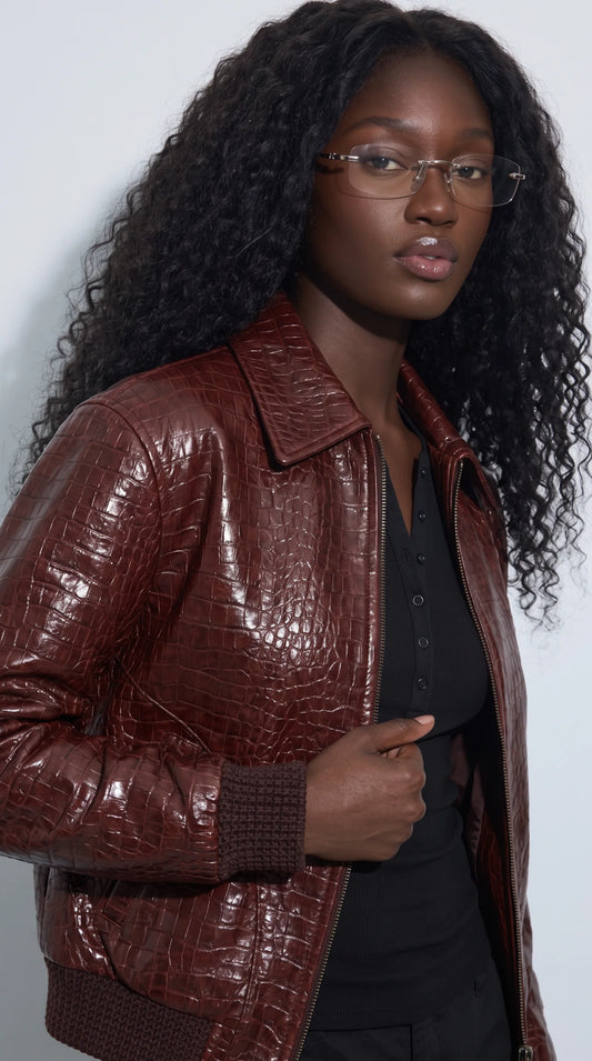 DARK RED VINE CROCODILE LEATHER JACKET