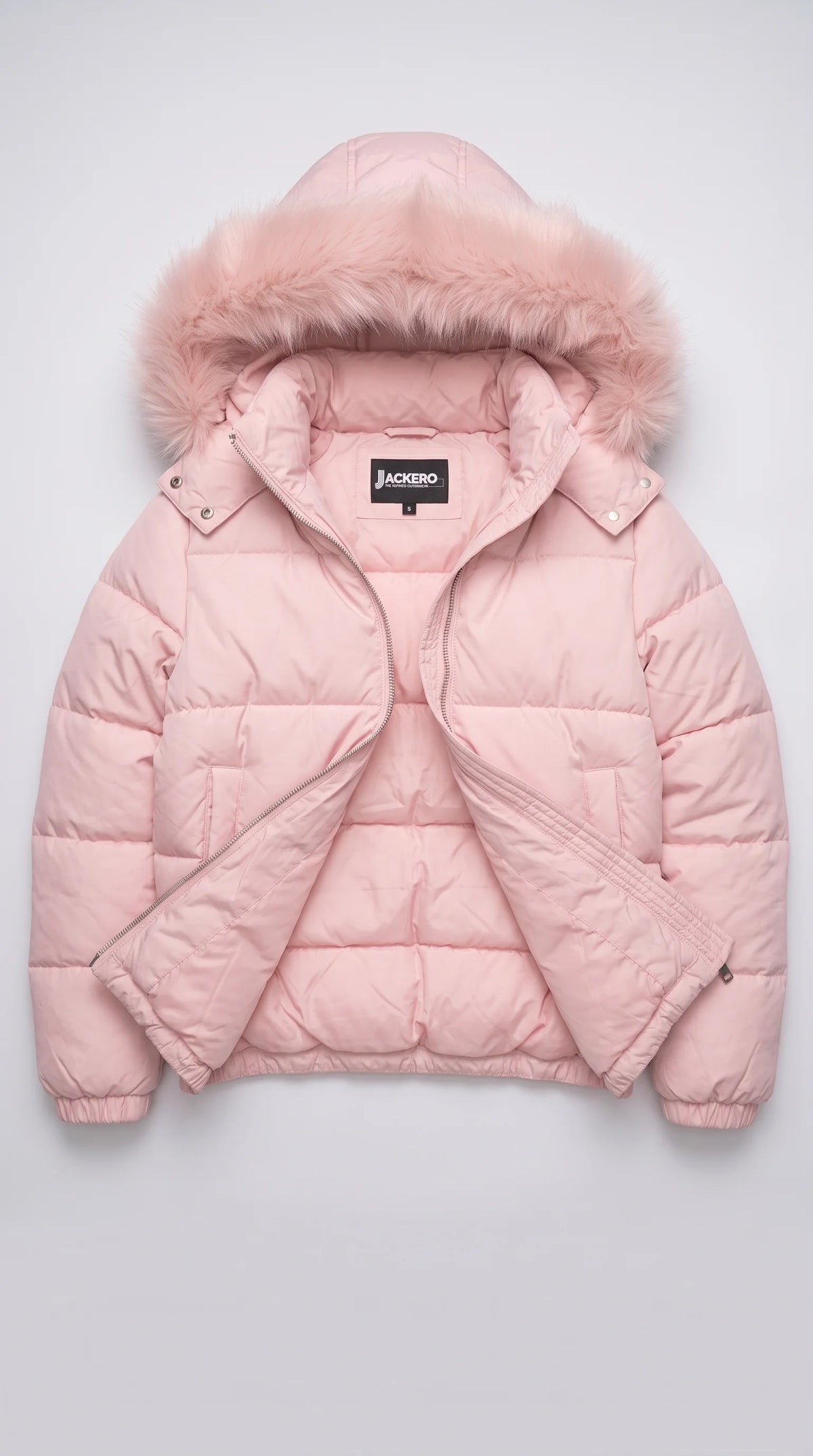 BABY PINK PUFFER JACKET WITH FUR  HOOD