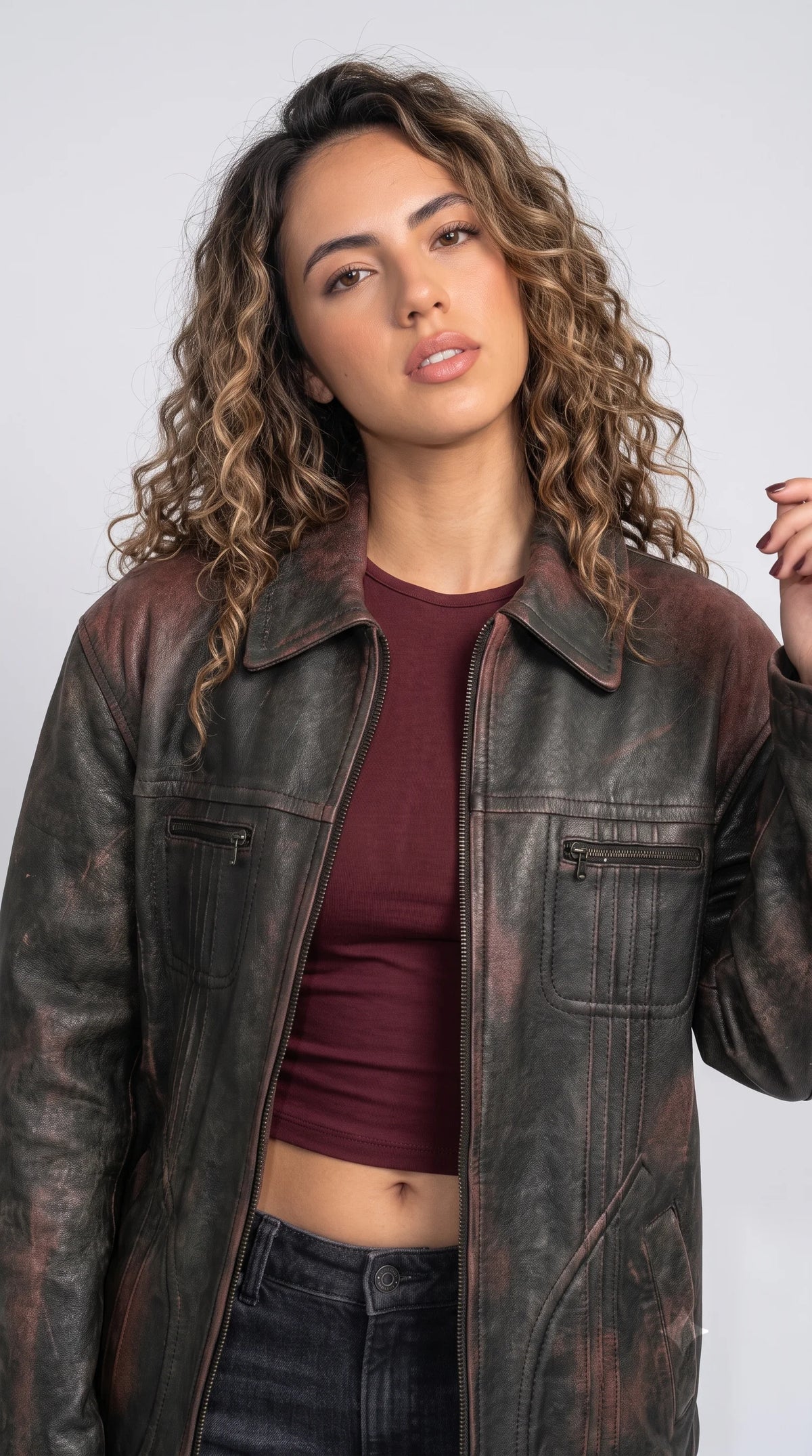 PREMIUM DISTRESSED BLACK LEATHER TRUCKER JACKET