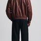 DARK RED LEATHER OVERSIZED BOMBER JACKET