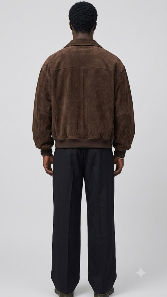 DARK CHOCOLATE BROWN BAGGY OVER-SIZE SUEDE JACKET