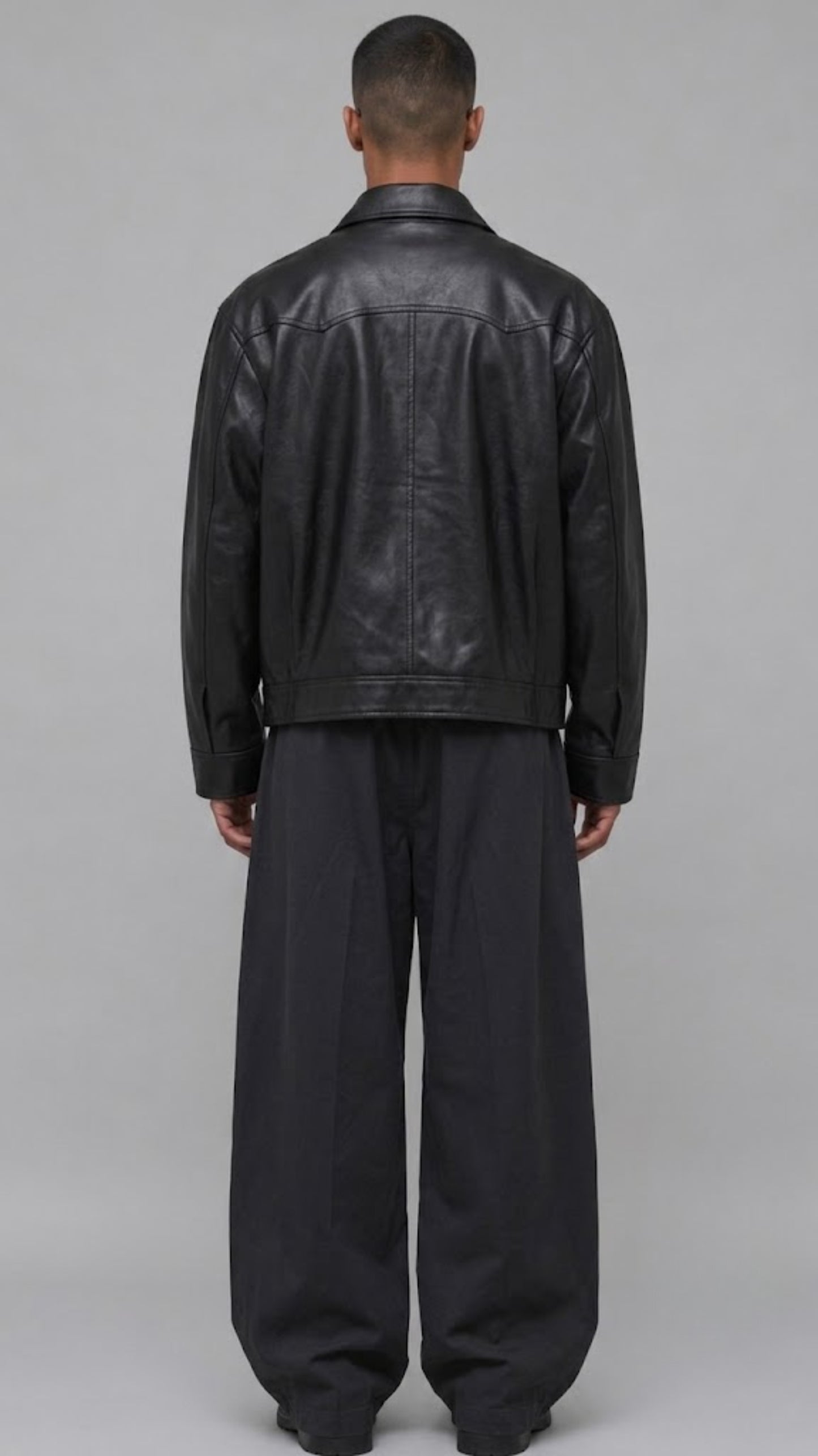 DARKEST BLACK LEATHER BAGGY JACKET