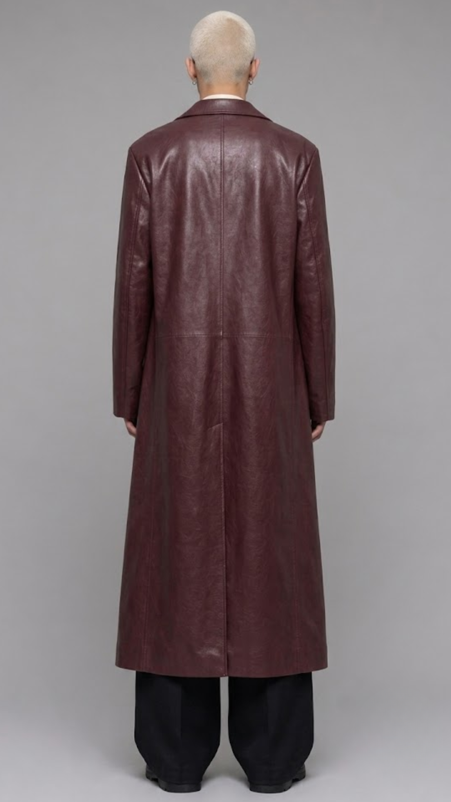DARK RED VINE LONG LEATHER COAT