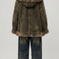 DARKEST OLIVE SUEDE BAGGY OVERSIZED VINTAGE YK2 JACKET WITH FUR