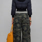 DARK NAVY PUFFER HIGH-WAIST CROPPED JACKET WITH FUR HOOD