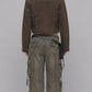 DARK KHAKI DENIM YK2 JACKET WITH FUR COLLAR
