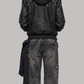 DARK BLACK LEATHER BAGGY OVERSIZED Y2K JACKET WITH BROWN FUR