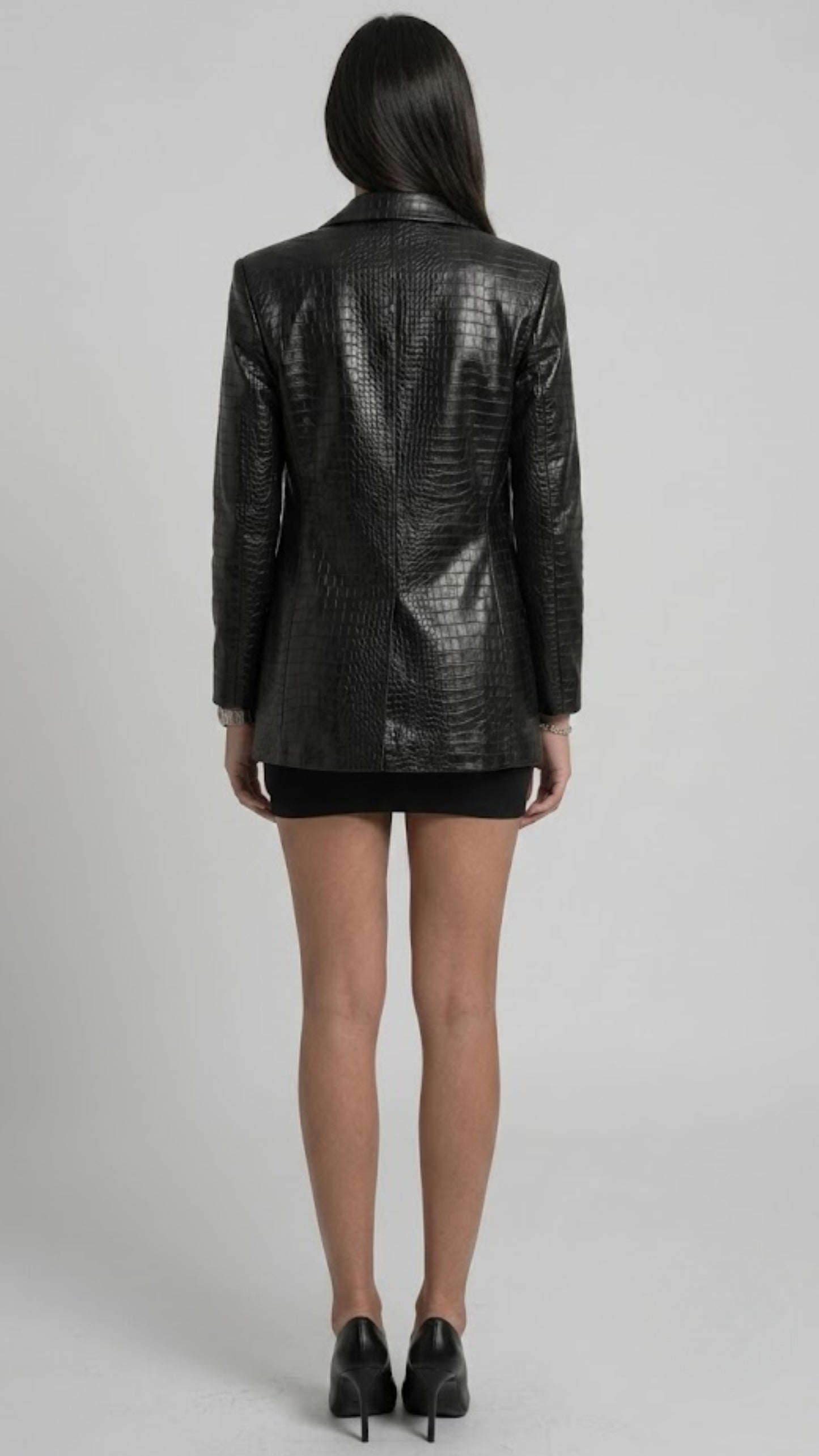 BLACK CROCODILE LEATHER WOMEN BLAZER