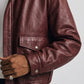DARK RED LEATHER OVERSIZED BOMBER JACKET