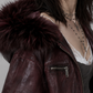 DARK RED VINE LEATHER BAGGY OVERSIZED JACKET WITH BLACK FUR