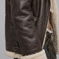 DARK CHOCOLATE BROWN LEATHER BAGGY OVERSIZED JACKET WITH SHEARLING