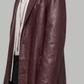 DARK RED VINE LONG LEATHER COAT