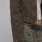 DARK KHAKI DENIM YK2 JACKET WITH FUR COLLAR