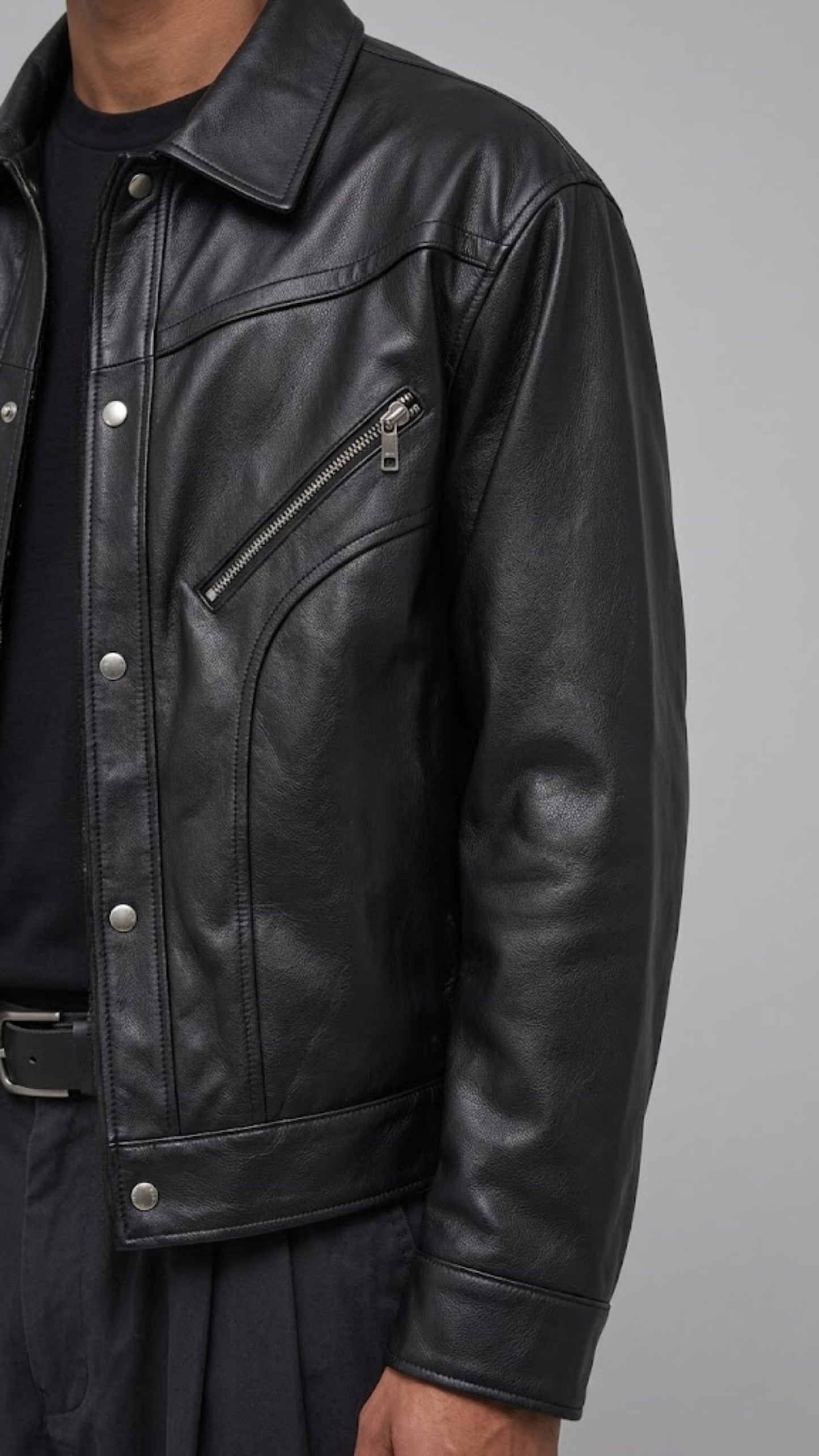DARKEST BLACK LEATHER BAGGY JACKET
