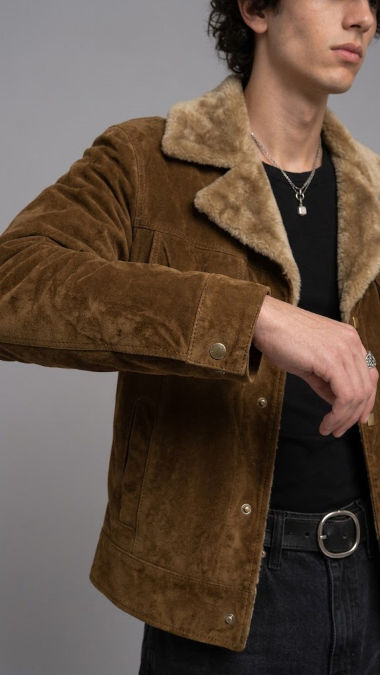 DARK MUSTARD SUEDE WESTERN JACKET WITH FUR