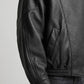 BLACK WRAP-AROUND HIGH NECK LEATHER OVERSIZED JACKET