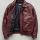 DARK RED LEATHER OVERSIZED BOMBER JACKET