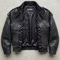 BLACK WRAP-AROUND HIGH NECK LEATHER OVERSIZED JACKET
