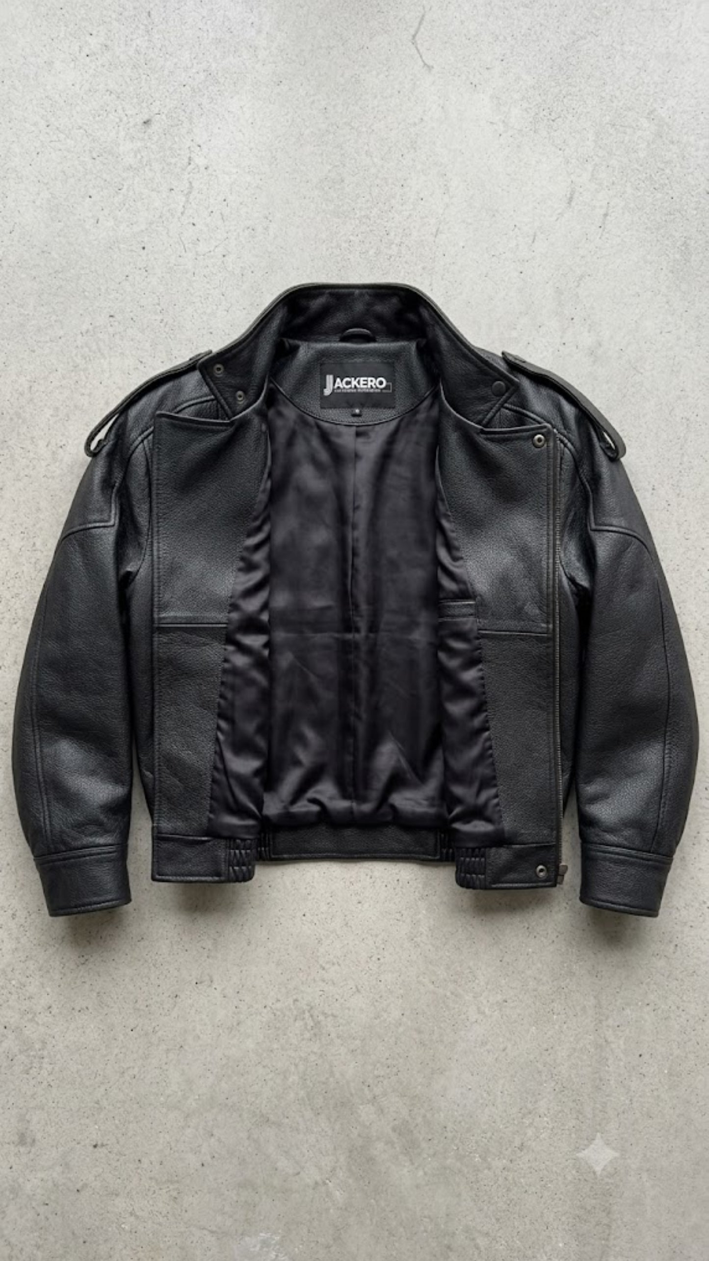 BLACK WRAP-AROUND HIGH NECK LEATHER OVERSIZED JACKET