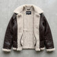 DARK CHOCOLATE BROWN LEATHER BAGGY OVERSIZED JACKET WITH SHEARLING