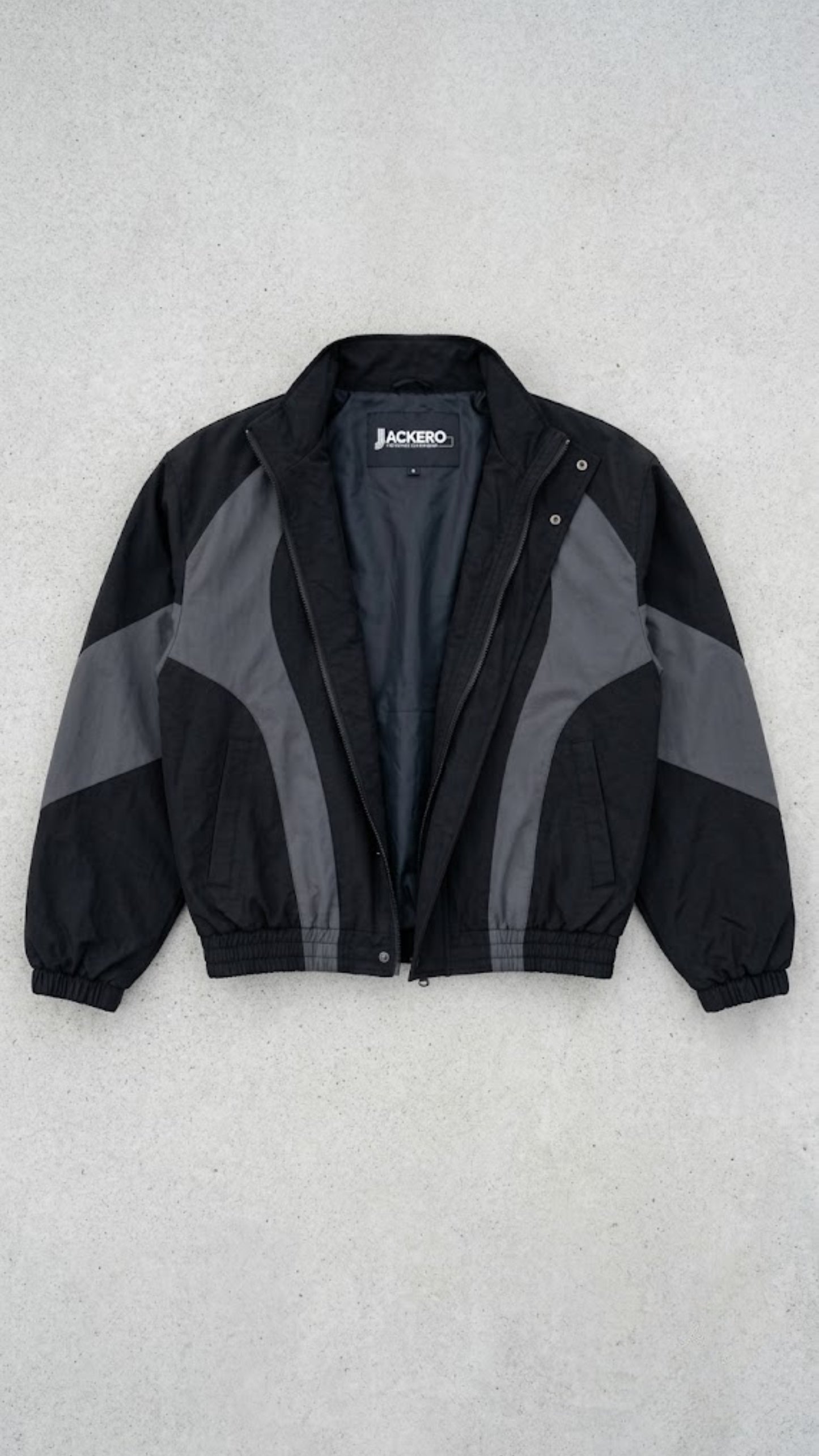 BLACK AND DARK GREY NYLON Y2K OVERSIZED JACKET