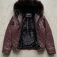 DARK RED VINE LEATHER BAGGY OVERSIZED JACKET WITH BLACK FUR