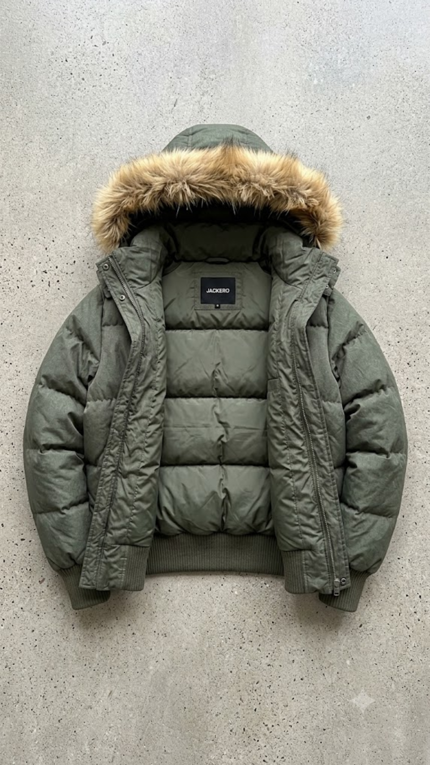 OLIVE PUFFER OVERSIZE JACKET WITH FUR