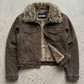 DARK KHAKI DENIM YK2 JACKET WITH FUR COLLAR